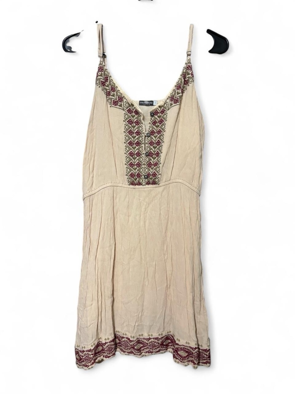 Cream Embroidered Boho Slip Dress with Burgundy Accents